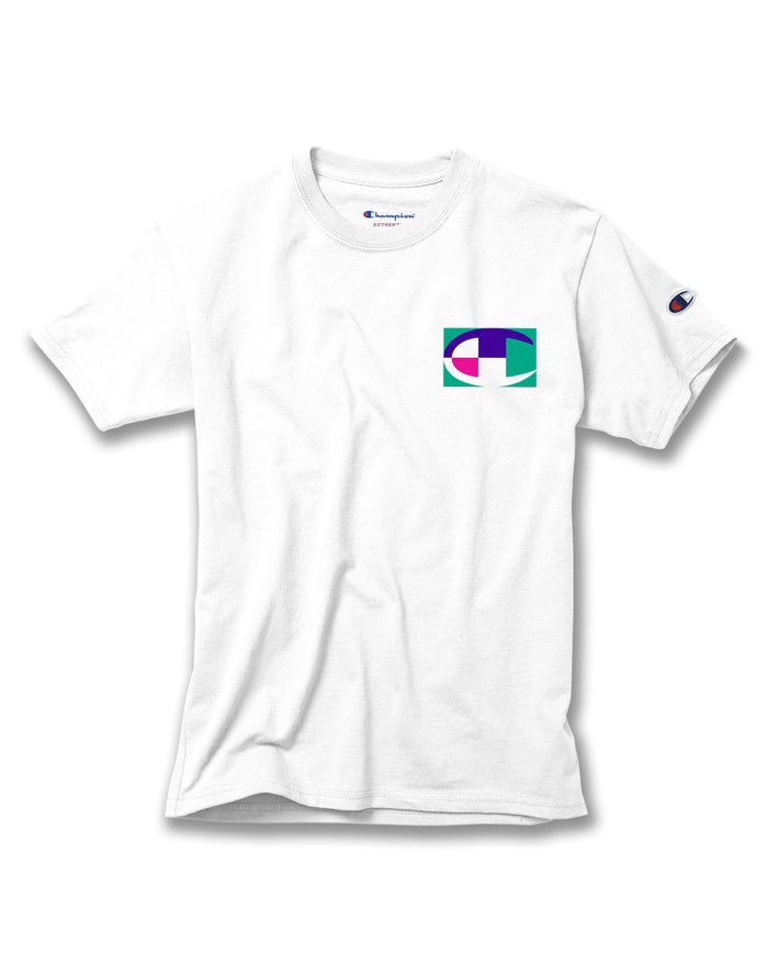 Champion Cotton Retro Colorblock Logos Erkek Çocuk Tişört Beyaz ( DXEPZW917 )